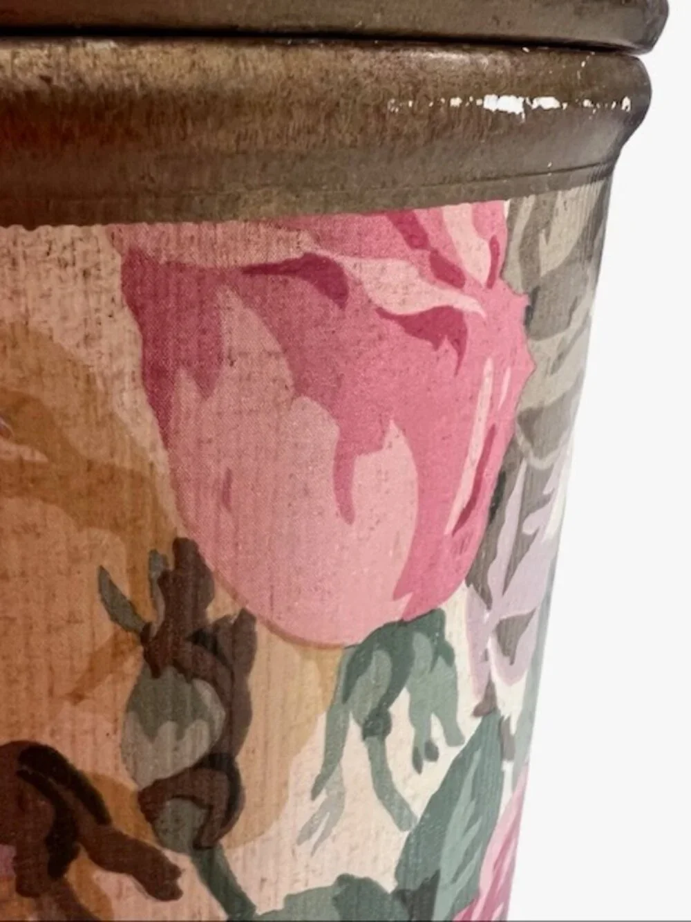Vintage Ceramic Shabby Chic Floral Canister / Caddy with Pink Roses / Peony 9
